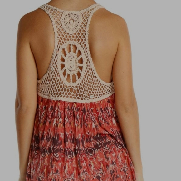 FREE PEOPLE Red Aztec Print Bohemian Top With Shell Detail - Picture 2 of 11